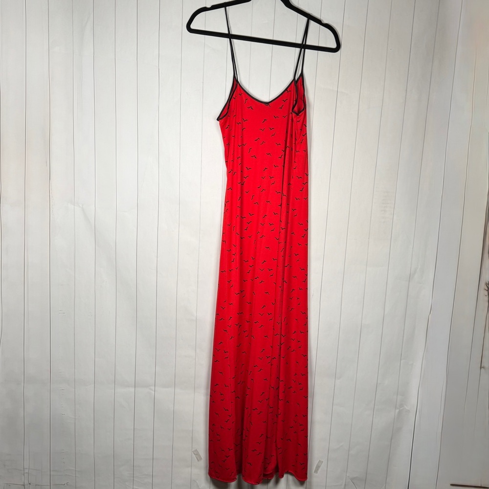 Vintage Daffodil Retro Robe & Slip Dress Red Flying Seagulls Print Whimsigoth M - Picture 9 of 12